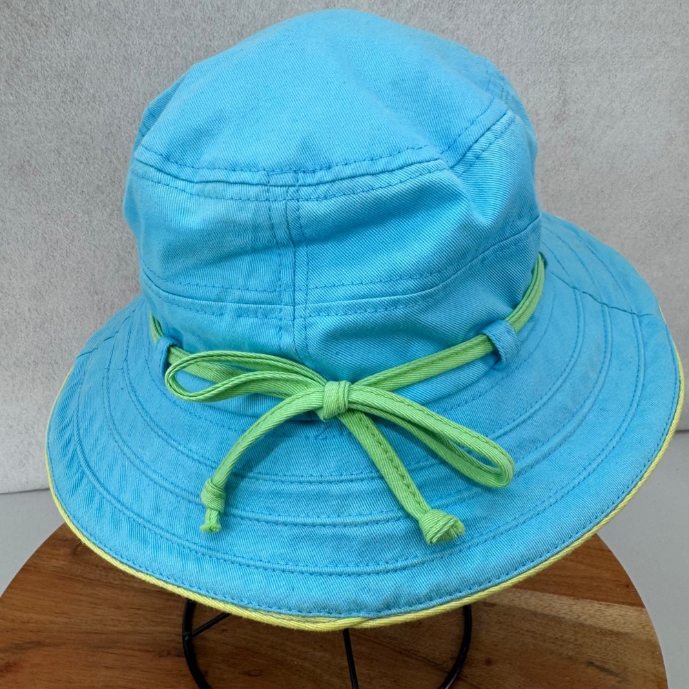 Panama Jack Women's Teal Cotton Bucket Sun Hat 3" Brim Sizing Tie Travel - Picture 3 of 8